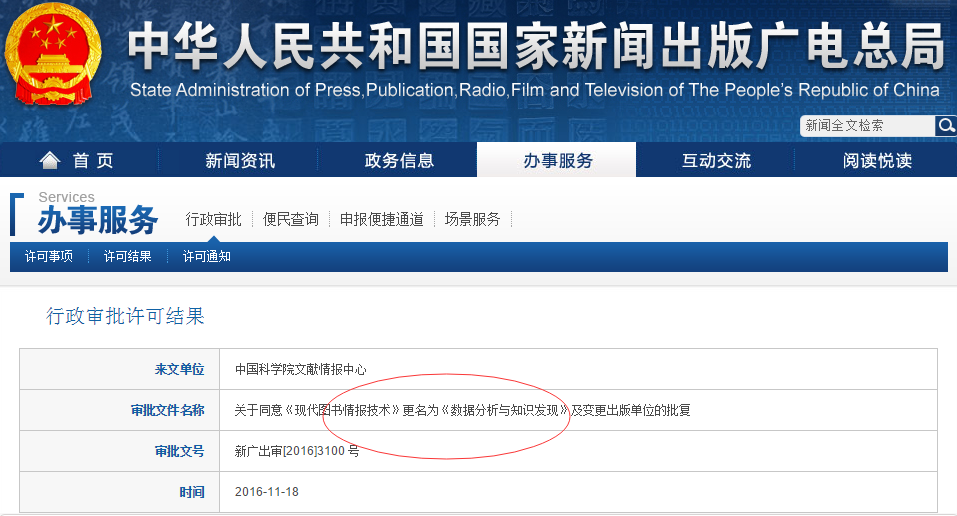 《现代图书情报技术》于2017年正式更名为《数据分析与知识发现》