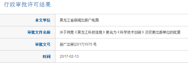 《黑龙江科技信息》杂志于2017年更名为《科学技术创新》
