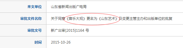 《音乐大观》自2016年更名为《山东艺术》