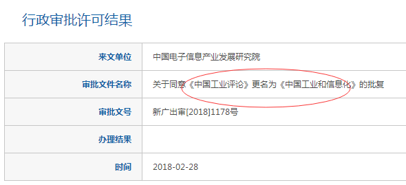 《中国工业评论》从2018年05期更名为《中国工业和信息化》